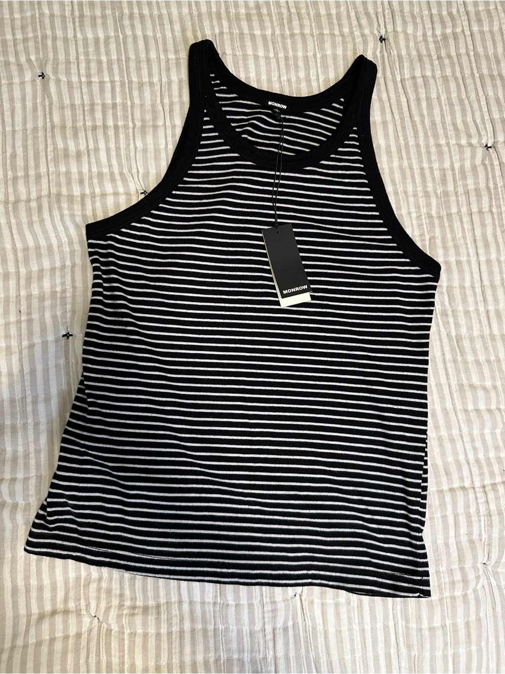NWT Monrow Black and White Striped Ribbed Tank Top
